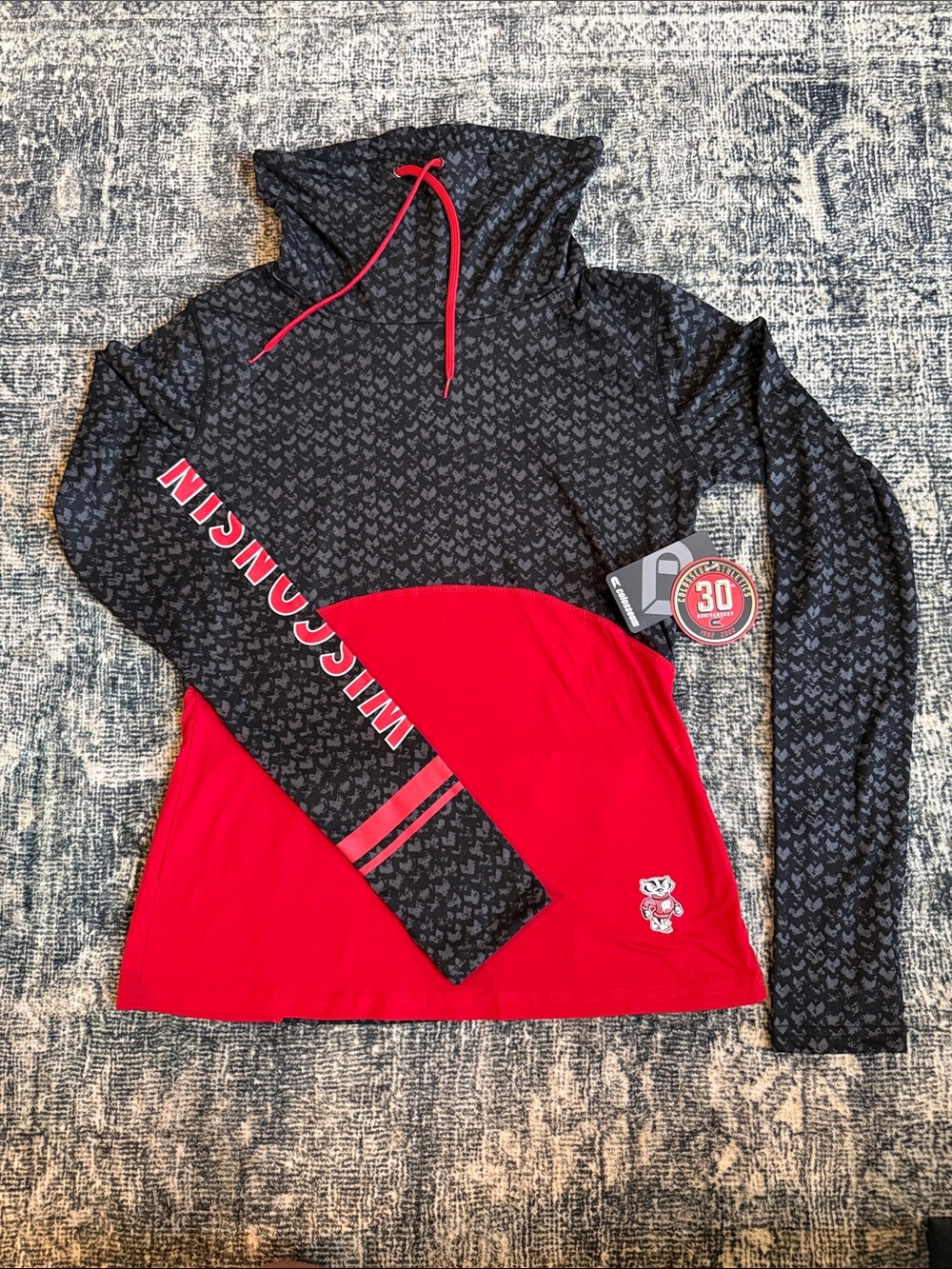 Wisconsin Badgers Black & Red Hoodie Top